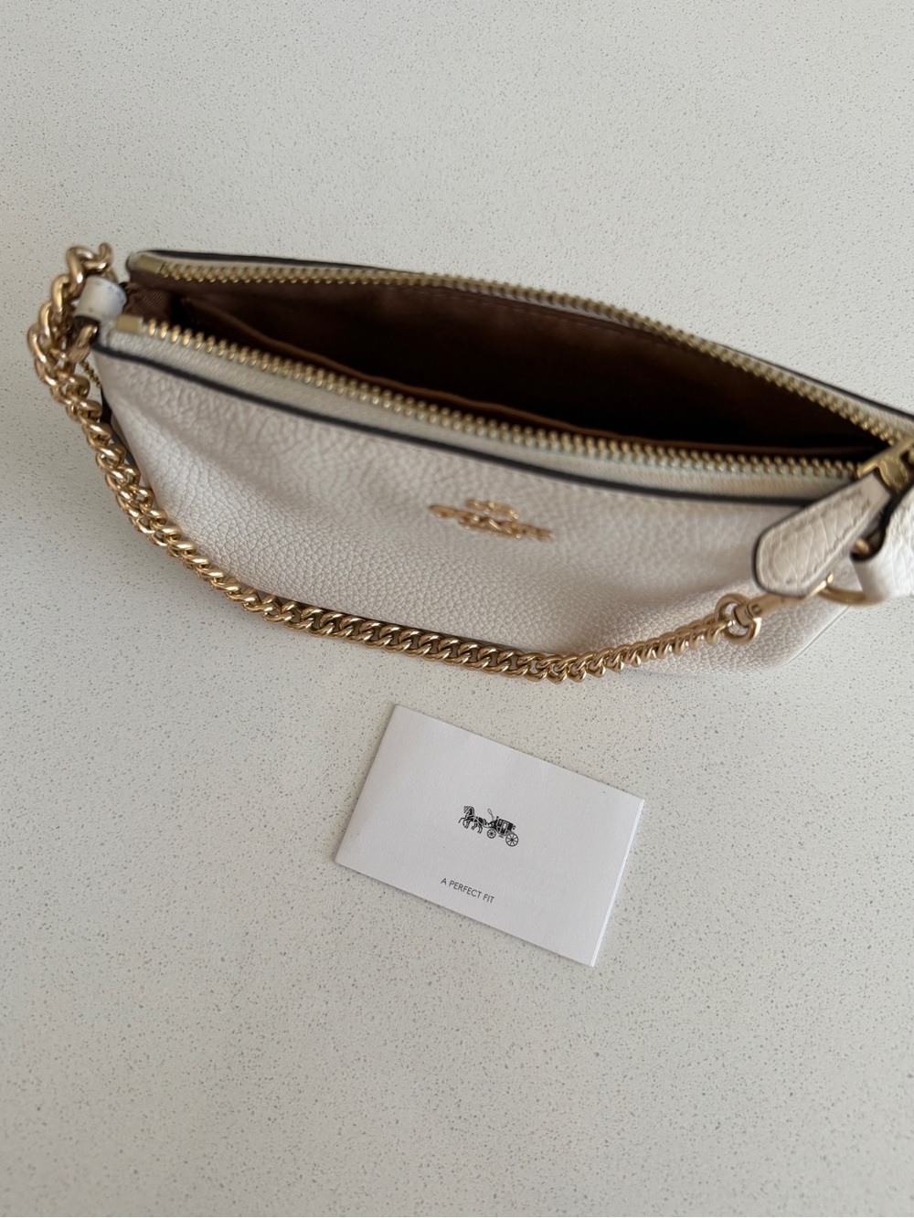 Coach Pebbled Leather Wristlet in Cream with Gold Chain - Picture 3 of 3